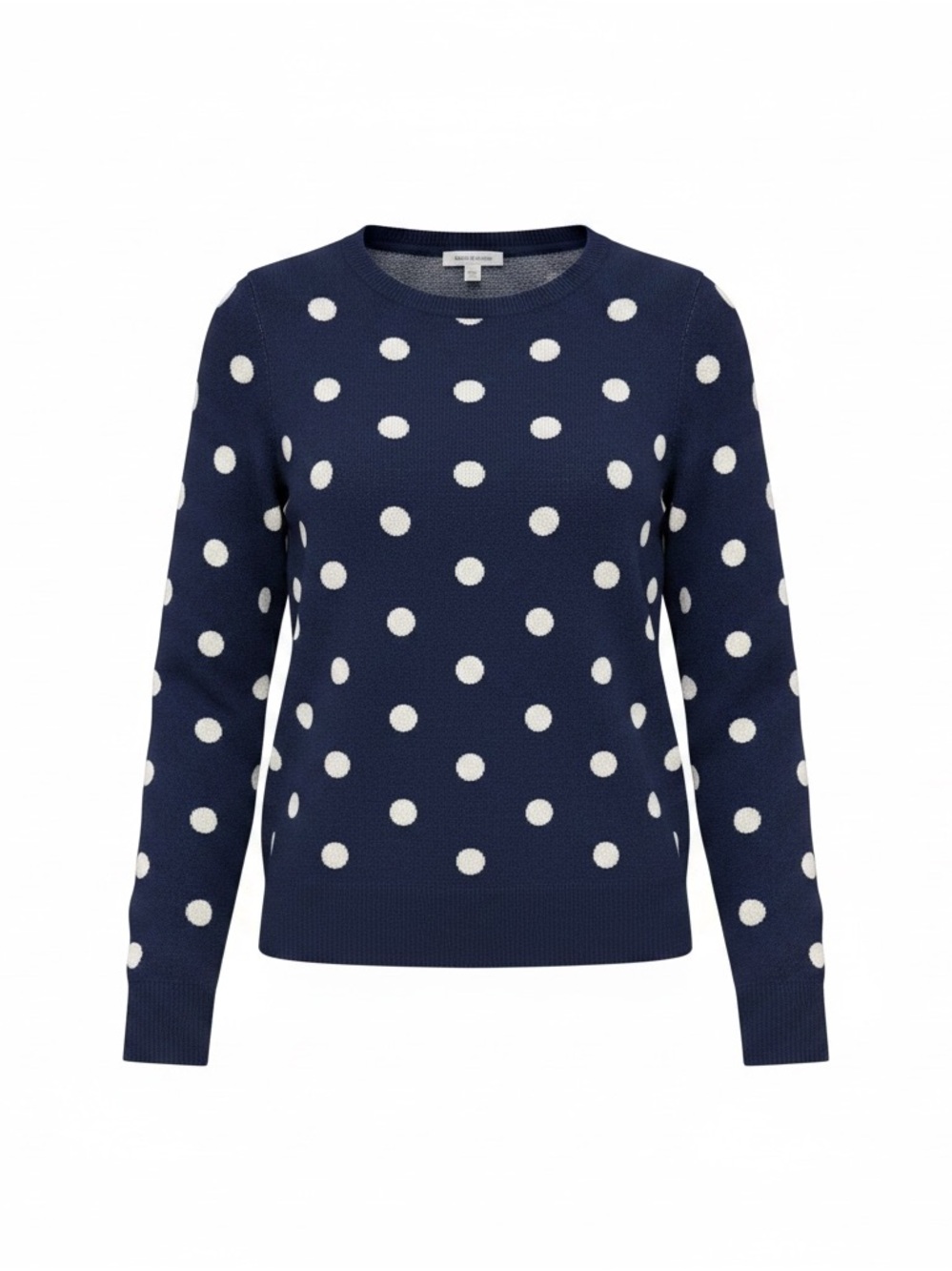 Kim Rogers Navy and White Polka Dot Crewneck Sweater